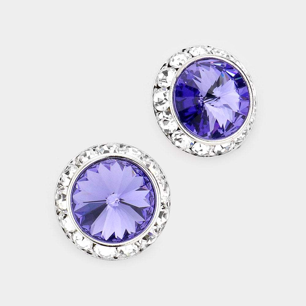 Rivoli Cut Genuine Crystal Round Stud Earrings - Madeline Love - Flyclothing LLC