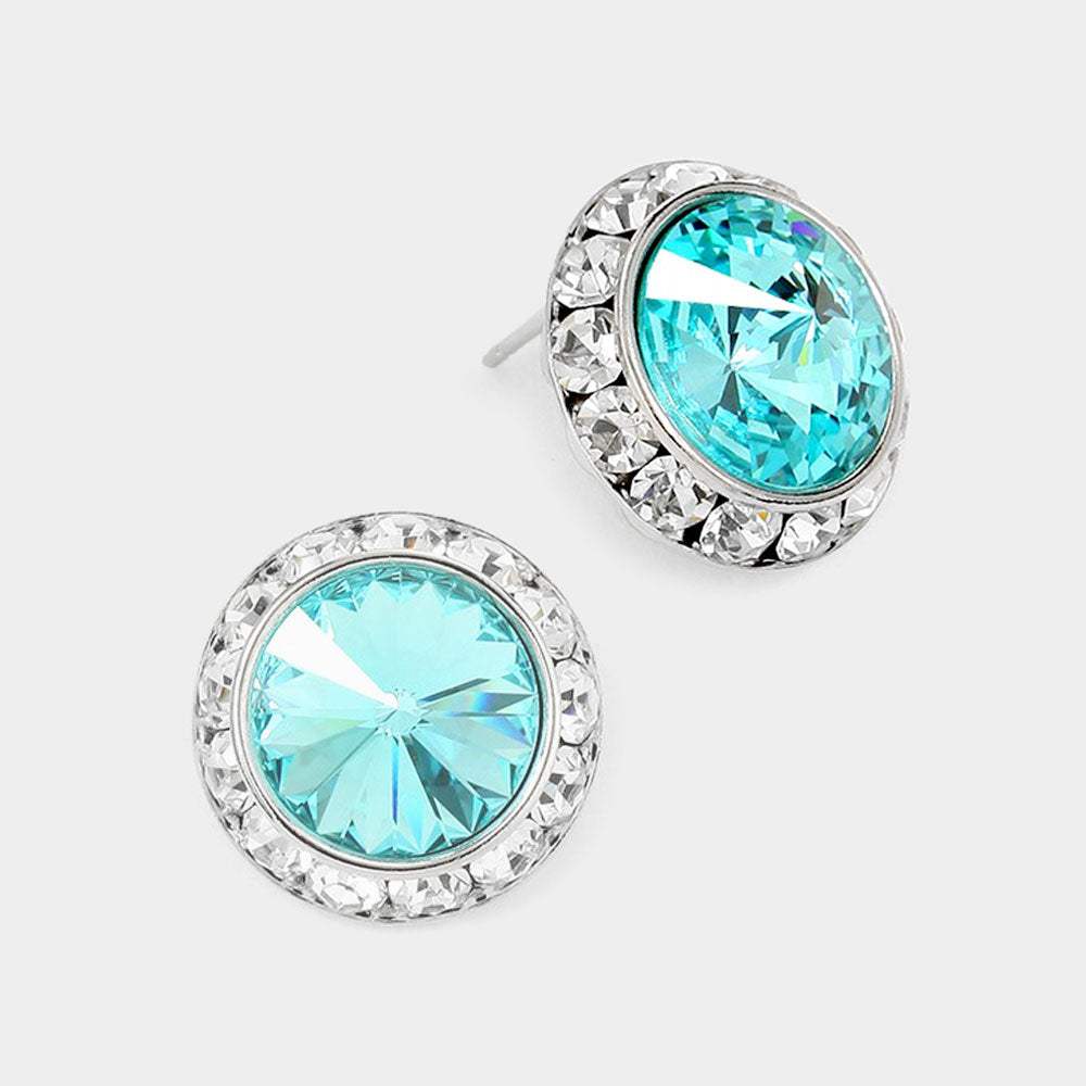 Rivoli Cut Genuine Crystal Round Stud Earrings - Madeline Love - Flyclothing LLC