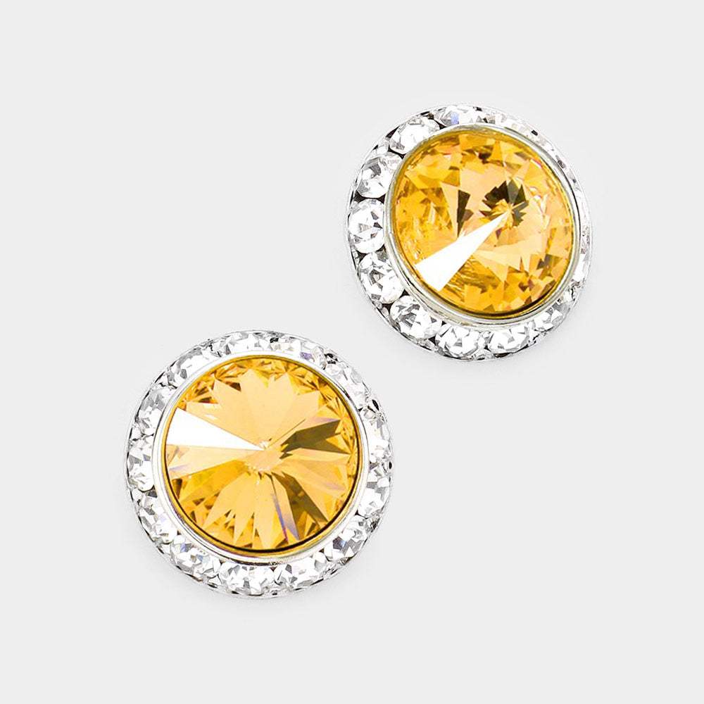 Rivoli Cut Genuine Crystal Round Stud Earrings - Madeline Love - Flyclothing LLC