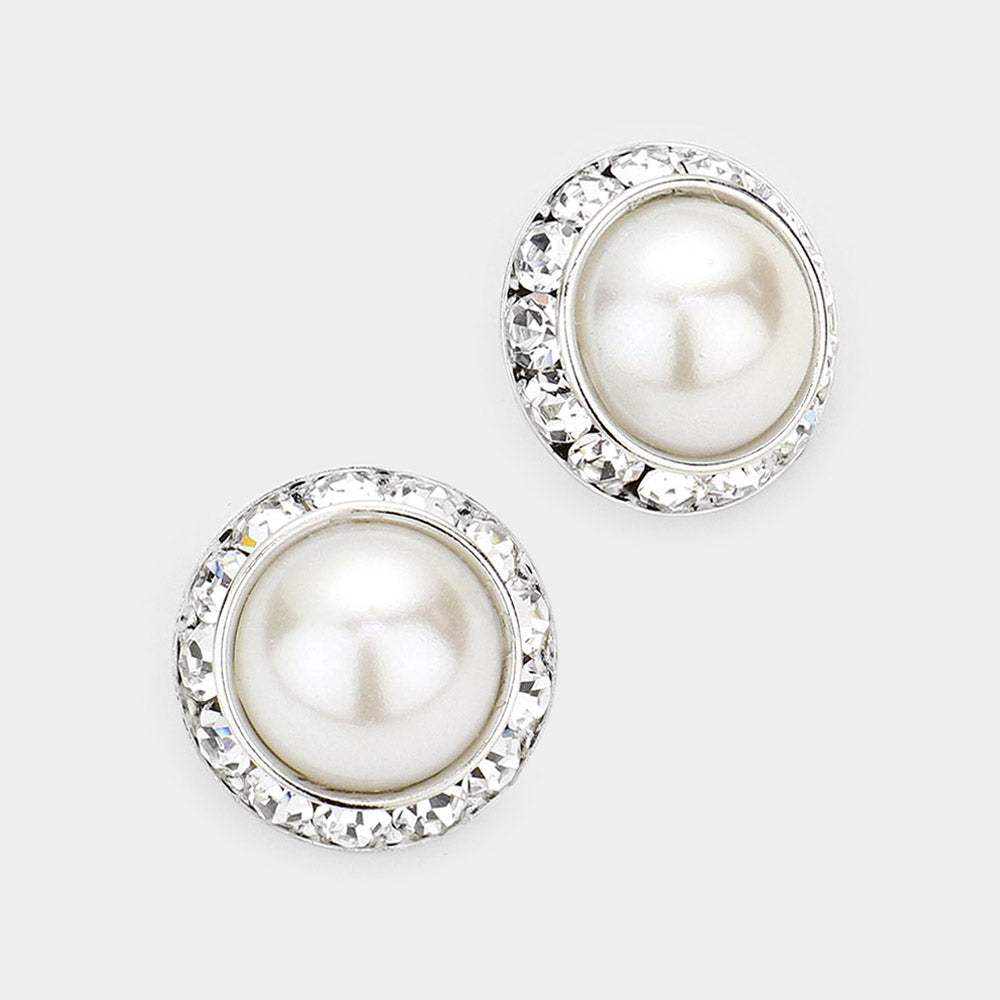 Rivoli Cut Genuine Crystal Pearl Round Stud Earrings - Madeline Love - Flyclothing LLC