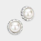 Rivoli Cut Genuine Crystal Pearl Round Stud Earrings - Madeline Love - Flyclothing LLC
