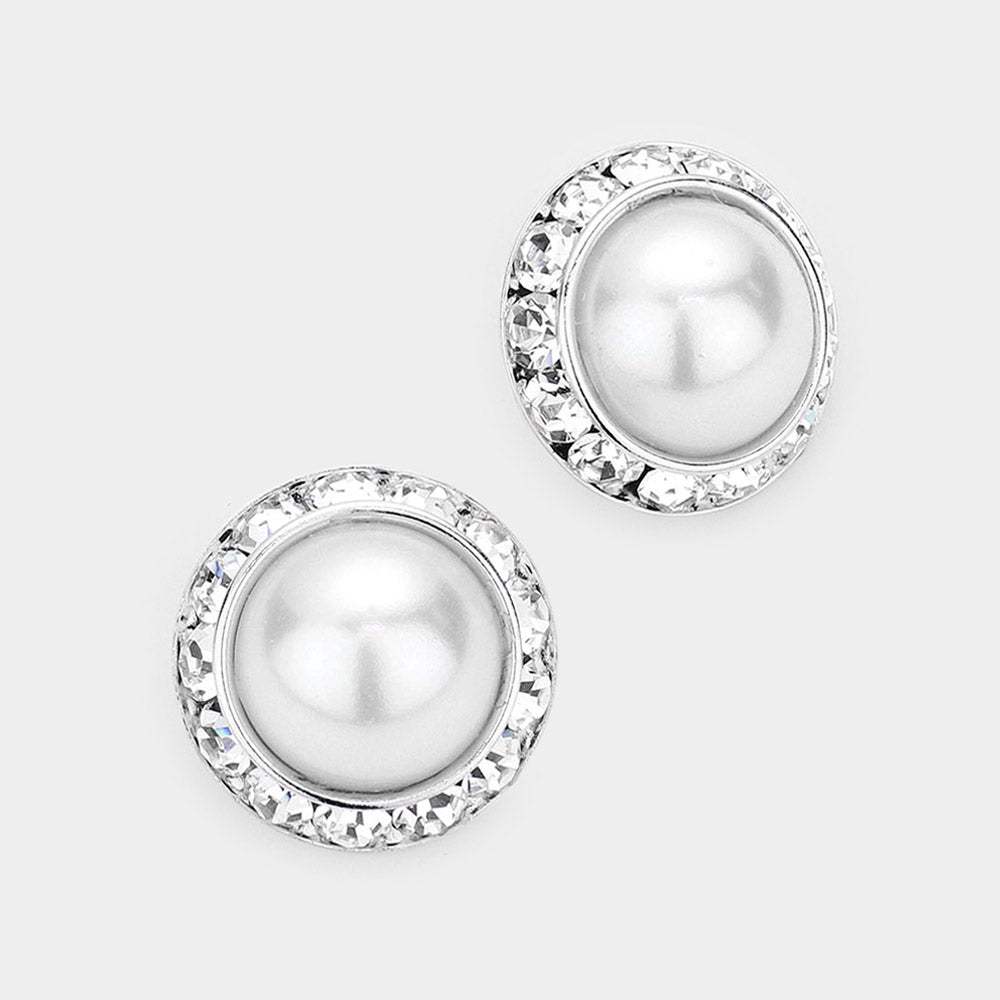 Rivoli Cut Genuine Crystal Pearl Round Stud Earrings - Madeline Love - Flyclothing LLC