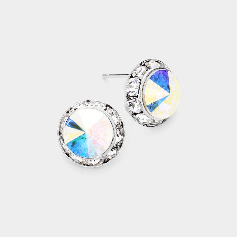 Rivoli Cut Genuine Crystal Round Stud Earrings - Madeline Love - Flyclothing LLC