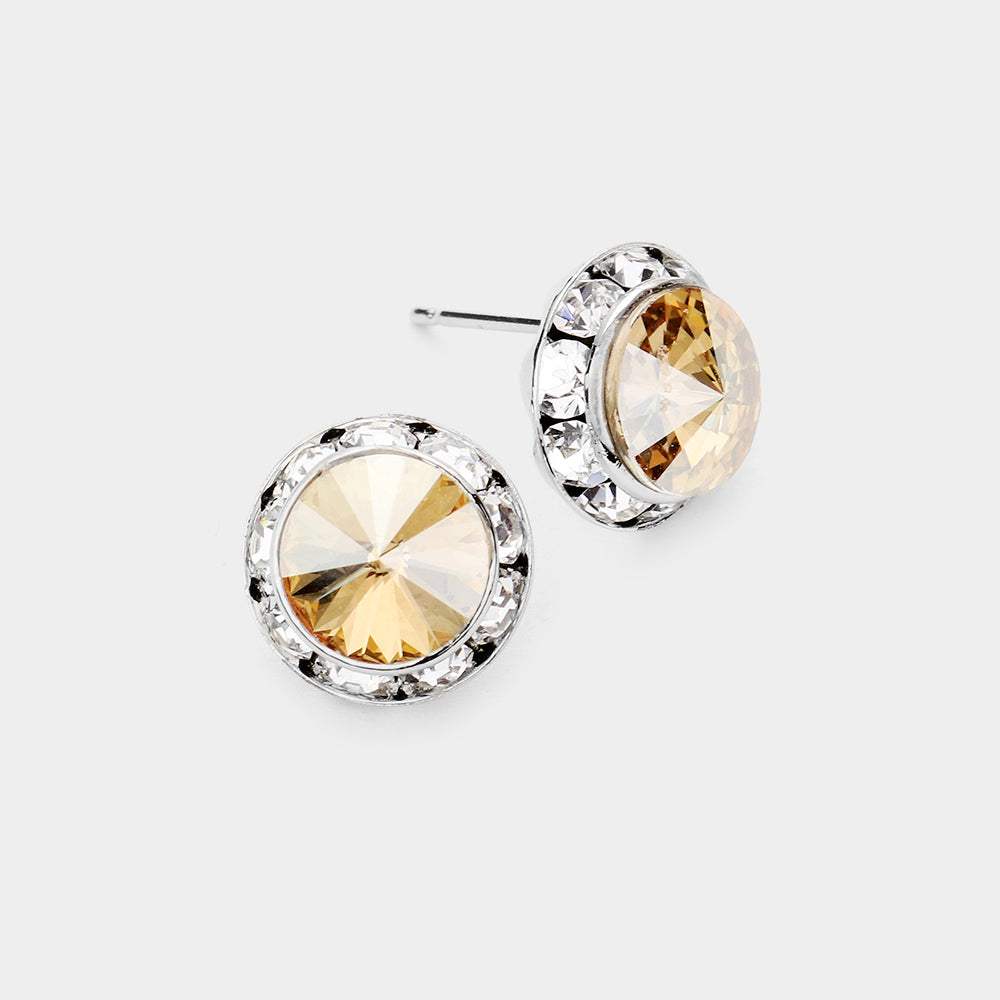 Rivoli Cut Genuine Crystal Round Stud Earrings - Madeline Love - Flyclothing LLC