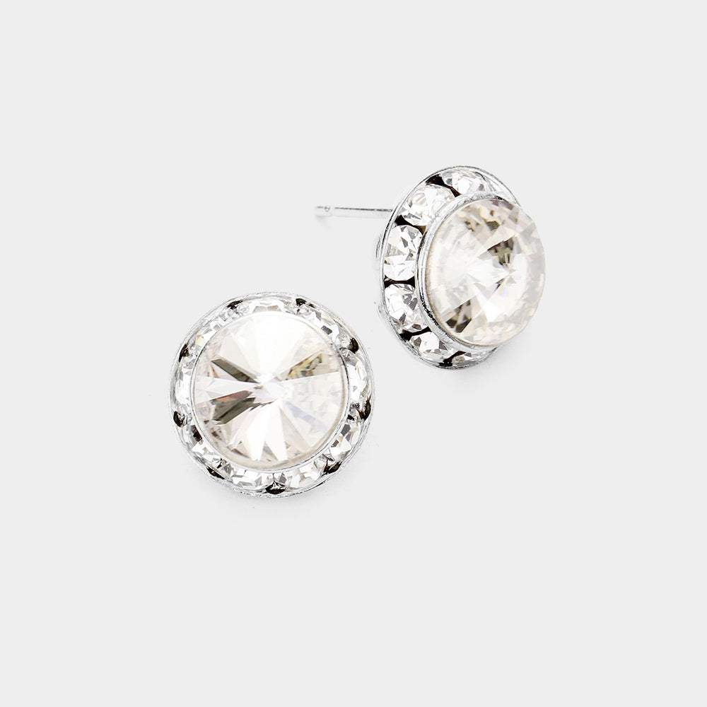 Rivoli Cut Genuine Crystal Round Stud Earrings - Madeline Love - Flyclothing LLC