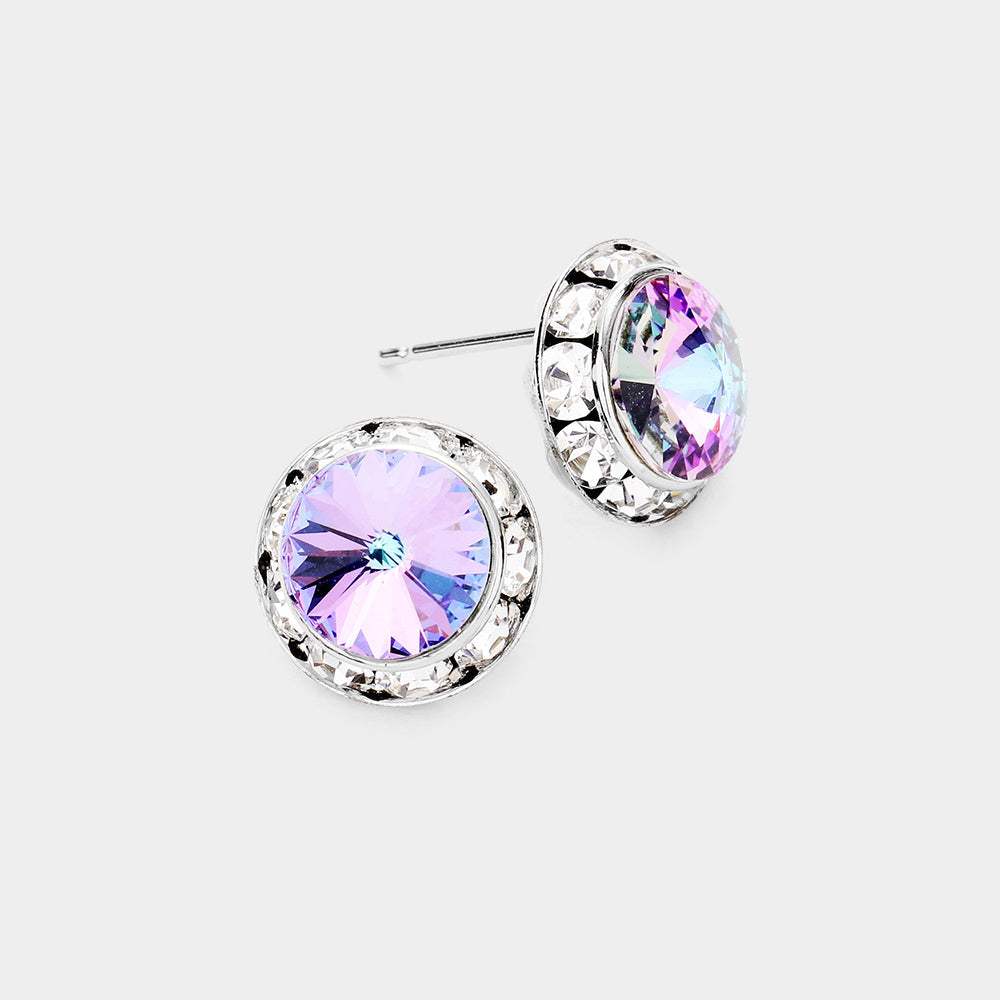 Rivoli Cut Genuine Crystal Round Stud Earrings - Madeline Love - Flyclothing LLC
