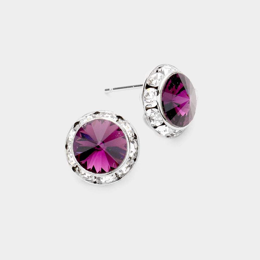 Rivoli Cut Genuine Crystal Round Stud Earrings - Madeline Love - Flyclothing LLC