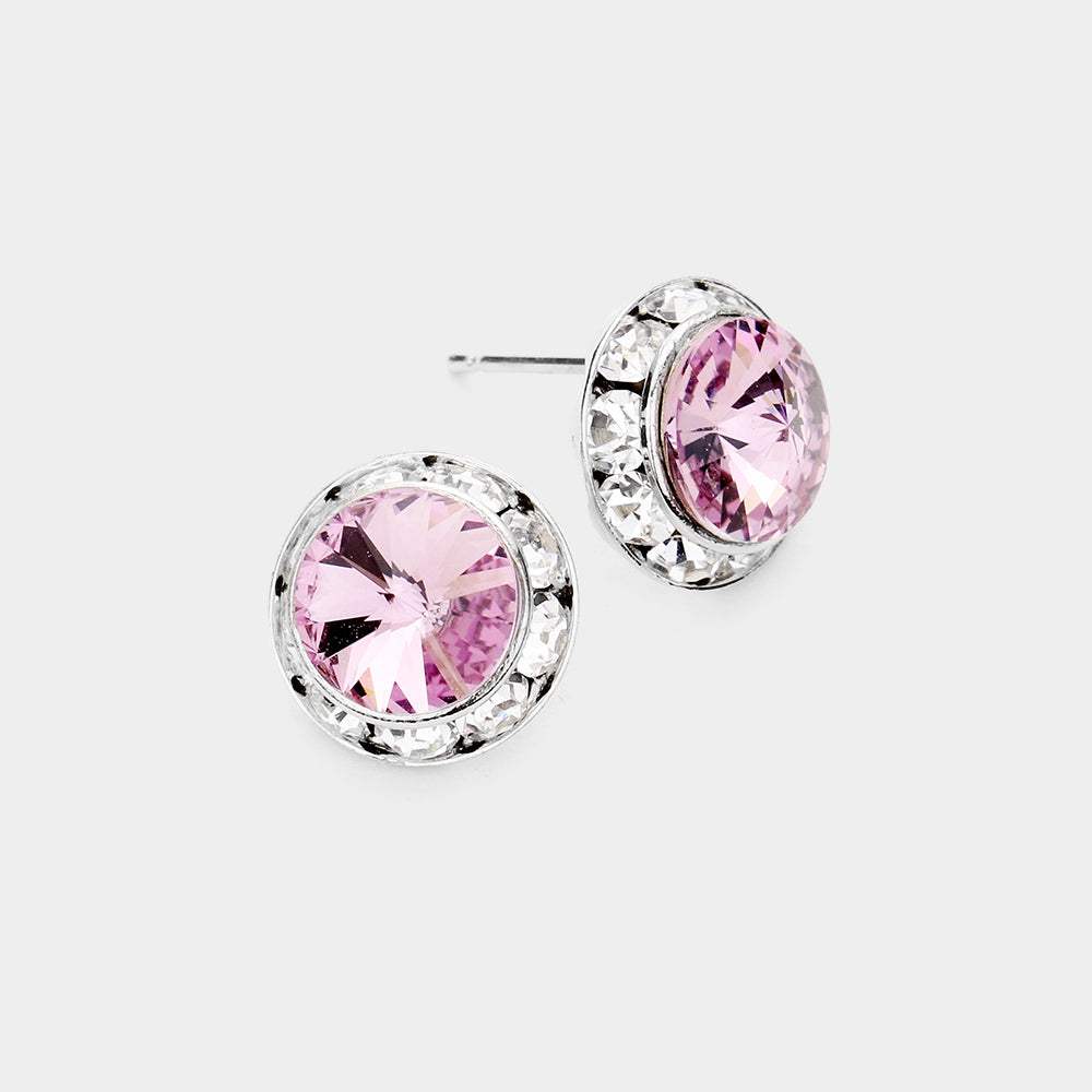 Rivoli Cut Genuine Crystal Round Stud Earrings - Madeline Love - Flyclothing LLC