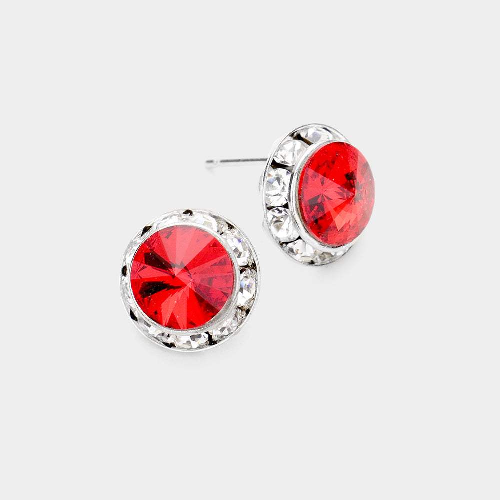 Rivoli Cut Genuine Crystal Round Stud Earrings - Madeline Love - Flyclothing LLC