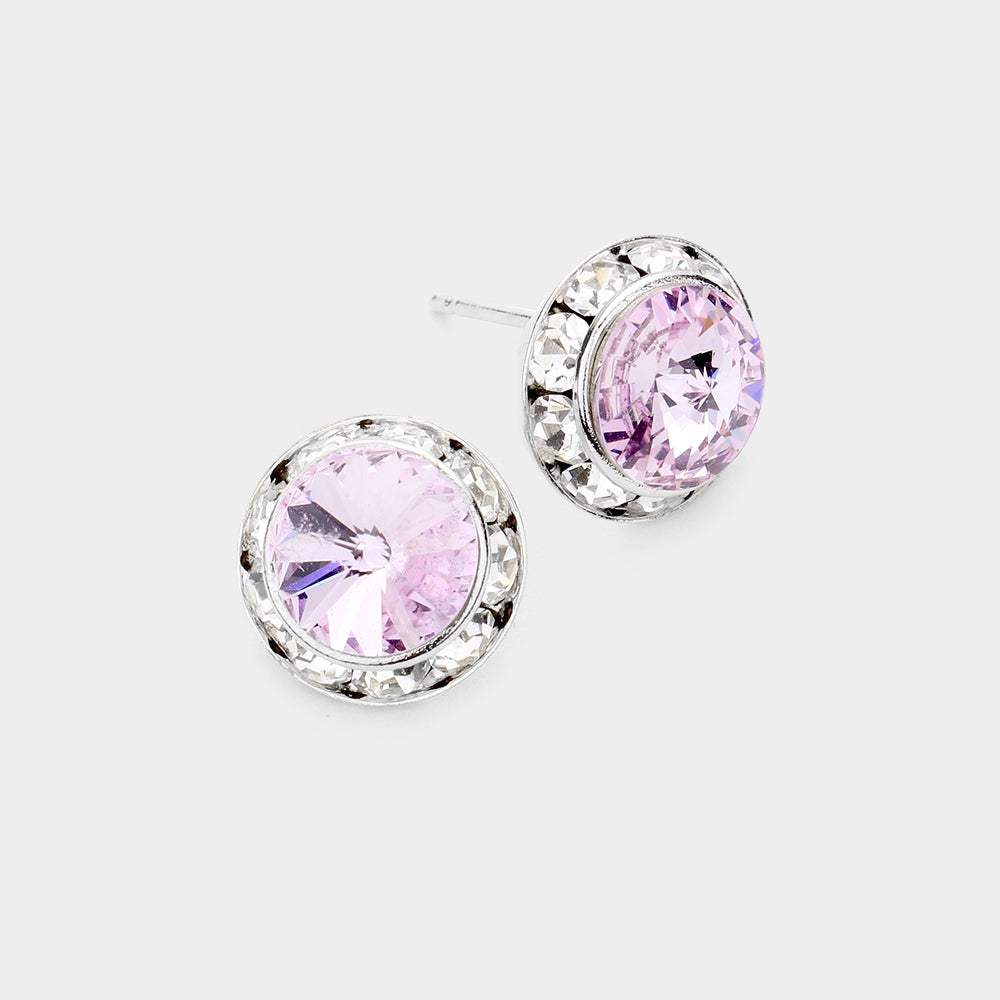 Rivoli Cut Genuine Crystal Round Stud Earrings - Madeline Love - Flyclothing LLC