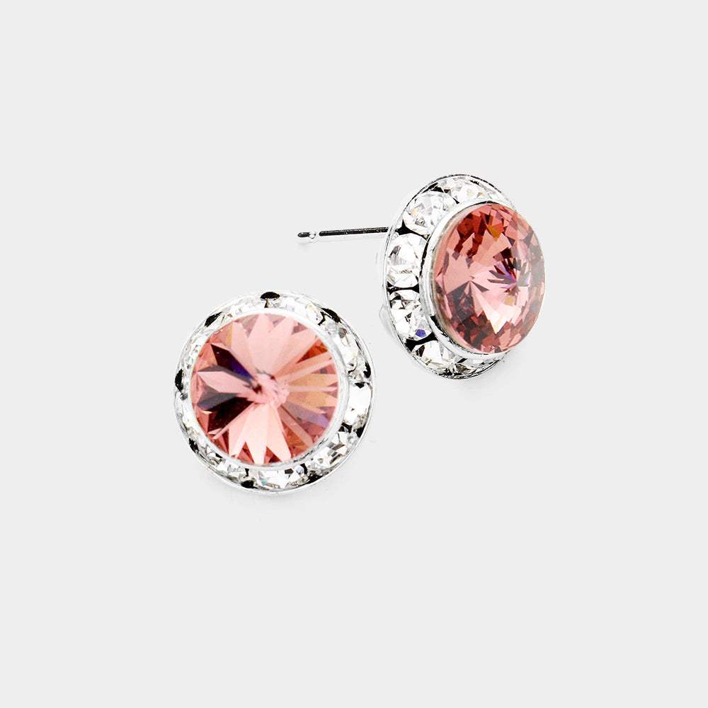 Rivoli Cut Genuine Crystal Round Stud Earrings - Madeline Love - Flyclothing LLC