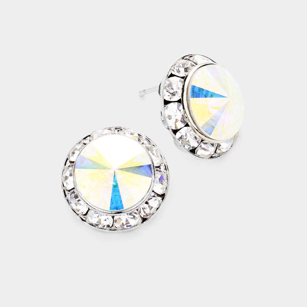 Rivoli Cut Genuine Crystal Round Stud Earrings - Madeline Love - Flyclothing LLC
