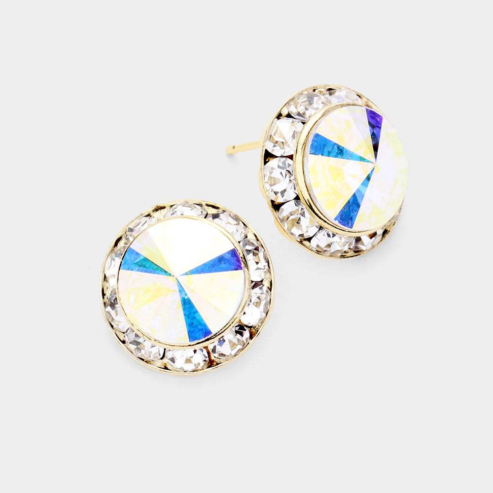 Rivoli Cut Genuine Crystal Round Stud Earrings - Madeline Love - Flyclothing LLC