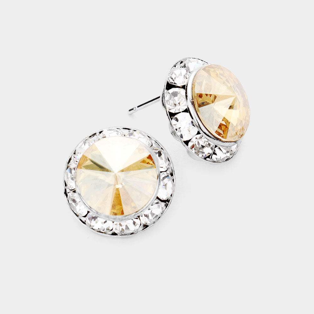 Rivoli Cut Genuine Crystal Round Stud Earrings - Madeline Love - Flyclothing LLC