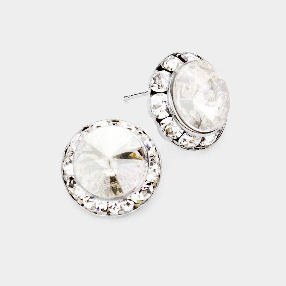 Rivoli Cut Genuine Crystal Round Stud Earrings - Madeline Love - Flyclothing LLC