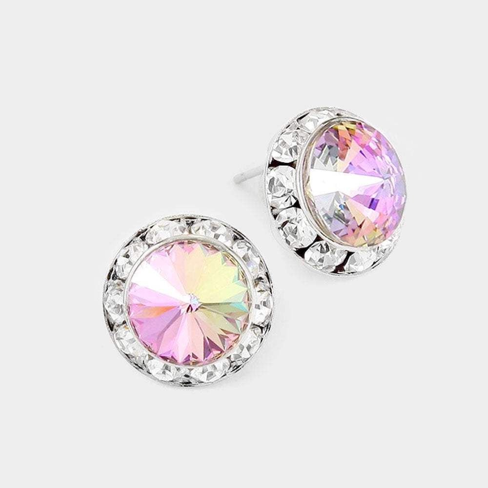 Rivoli Cut Genuine Crystal Round Stud Earrings - Madeline Love - Flyclothing LLC