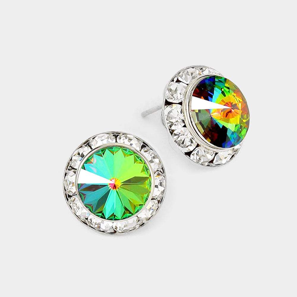 Rivoli Cut Genuine Crystal Round Stud Earrings - Madeline Love - Flyclothing LLC