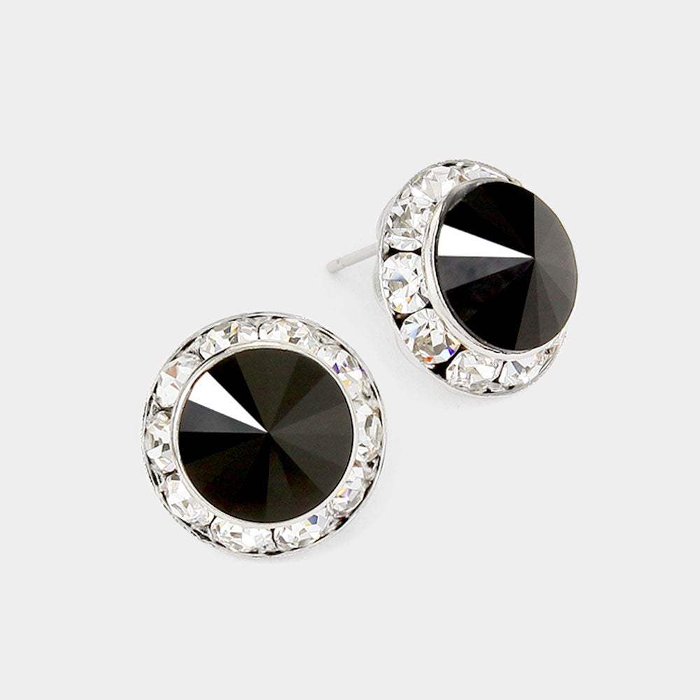 Rivoli Cut Genuine Crystal Round Stud Earrings - Madeline Love - Flyclothing LLC