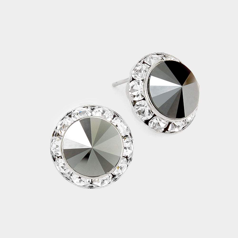 Rivoli Cut Genuine Crystal Round Stud Earrings - Madeline Love - Flyclothing LLC
