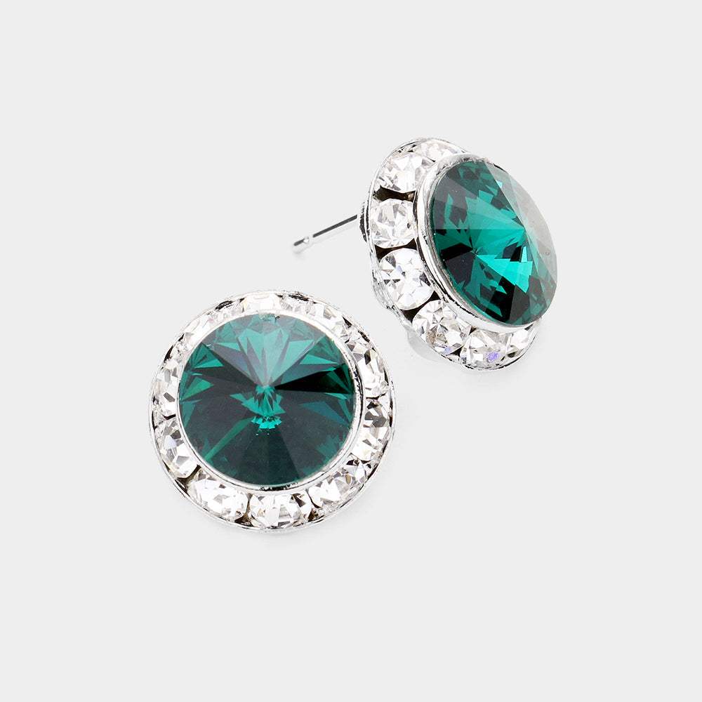 Rivoli Cut Genuine Crystal Round Stud Earrings - Madeline Love - Flyclothing LLC