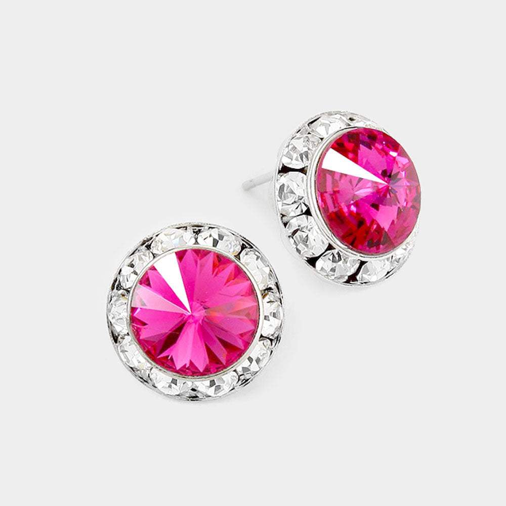 Rivoli Cut Genuine Crystal Round Stud Earrings - Madeline Love - Flyclothing LLC