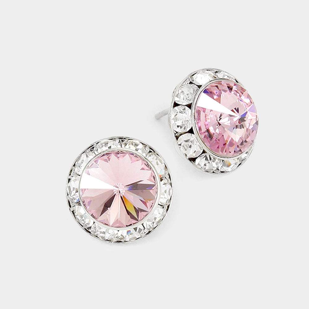 Rivoli Cut Genuine Crystal Round Stud Earrings - Madeline Love - Flyclothing LLC