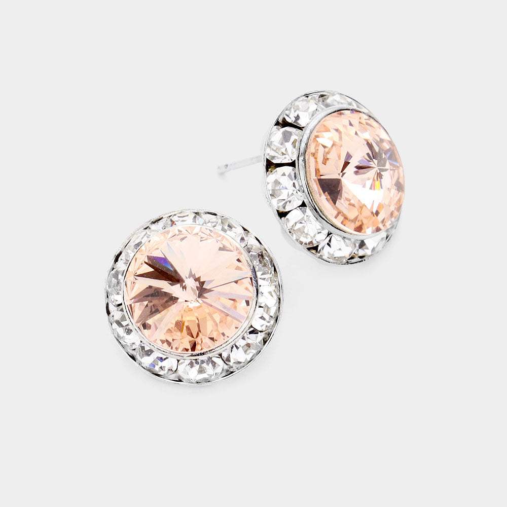 Rivoli Cut Genuine Crystal Round Stud Earrings - Madeline Love - Flyclothing LLC