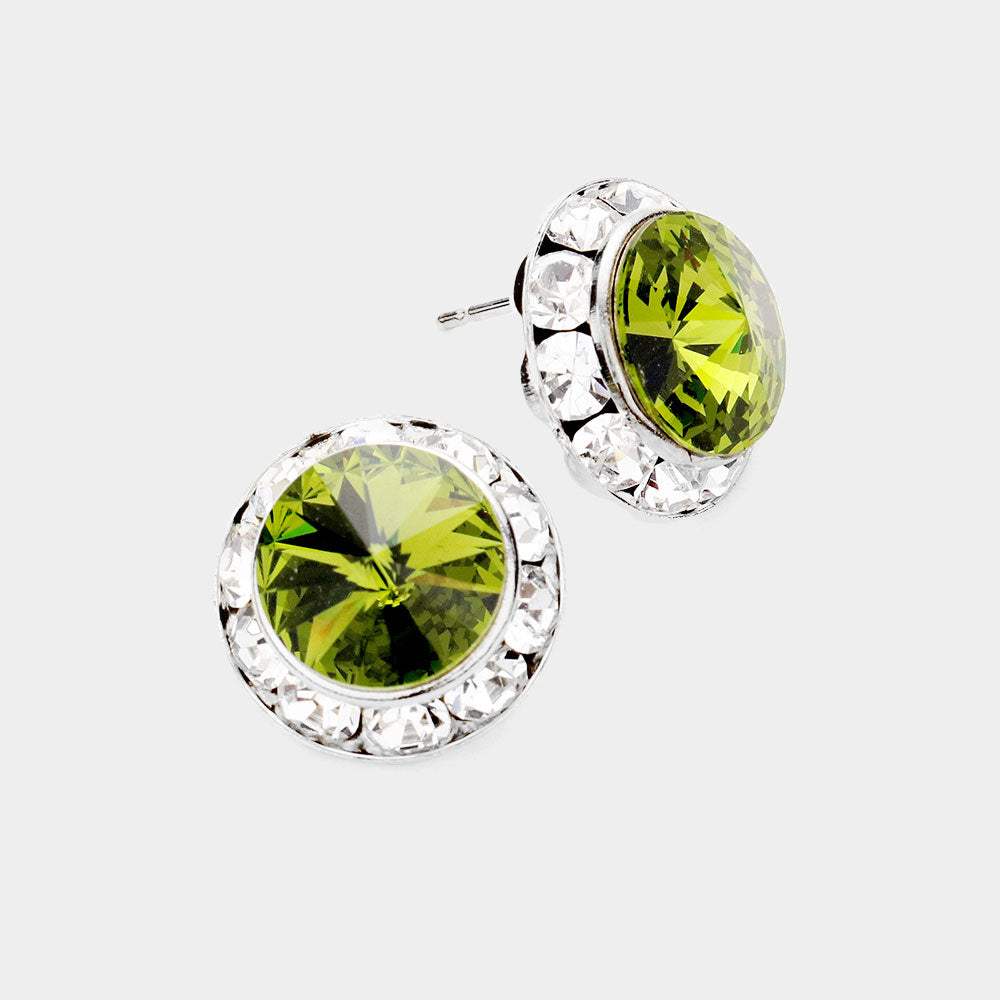 Rivoli Cut Genuine Crystal Round Stud Earrings - Madeline Love - Flyclothing LLC