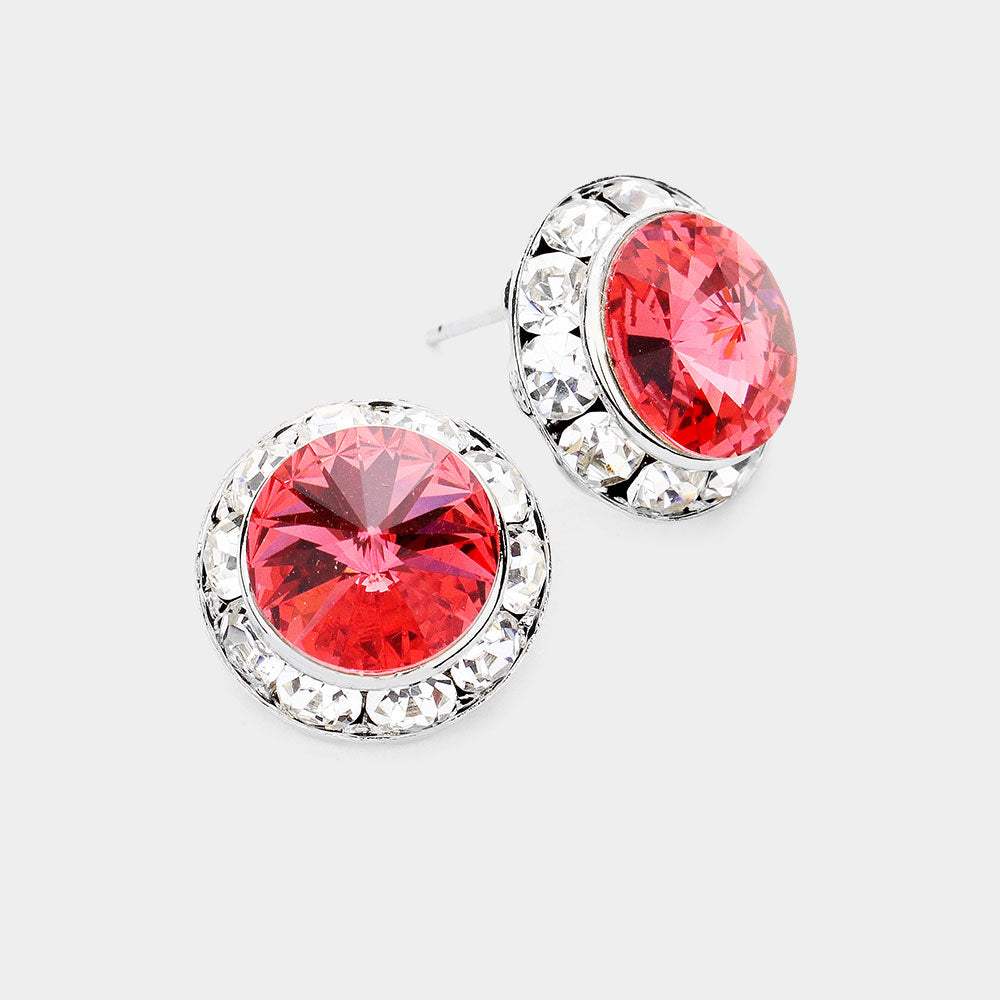 Rivoli Cut Genuine Crystal Round Stud Earrings - Madeline Love - Flyclothing LLC