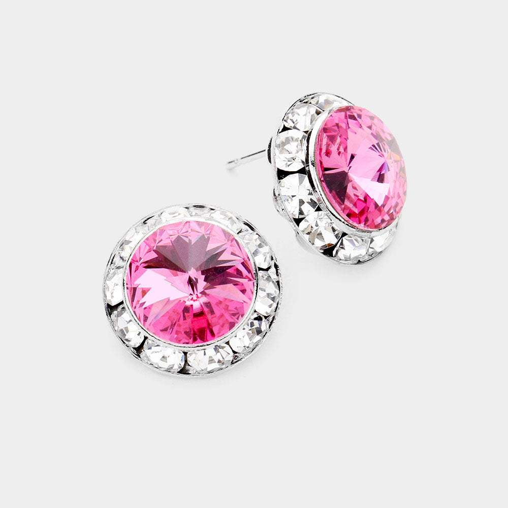 Rivoli Cut Genuine Crystal Round Stud Earrings - Madeline Love - Flyclothing LLC