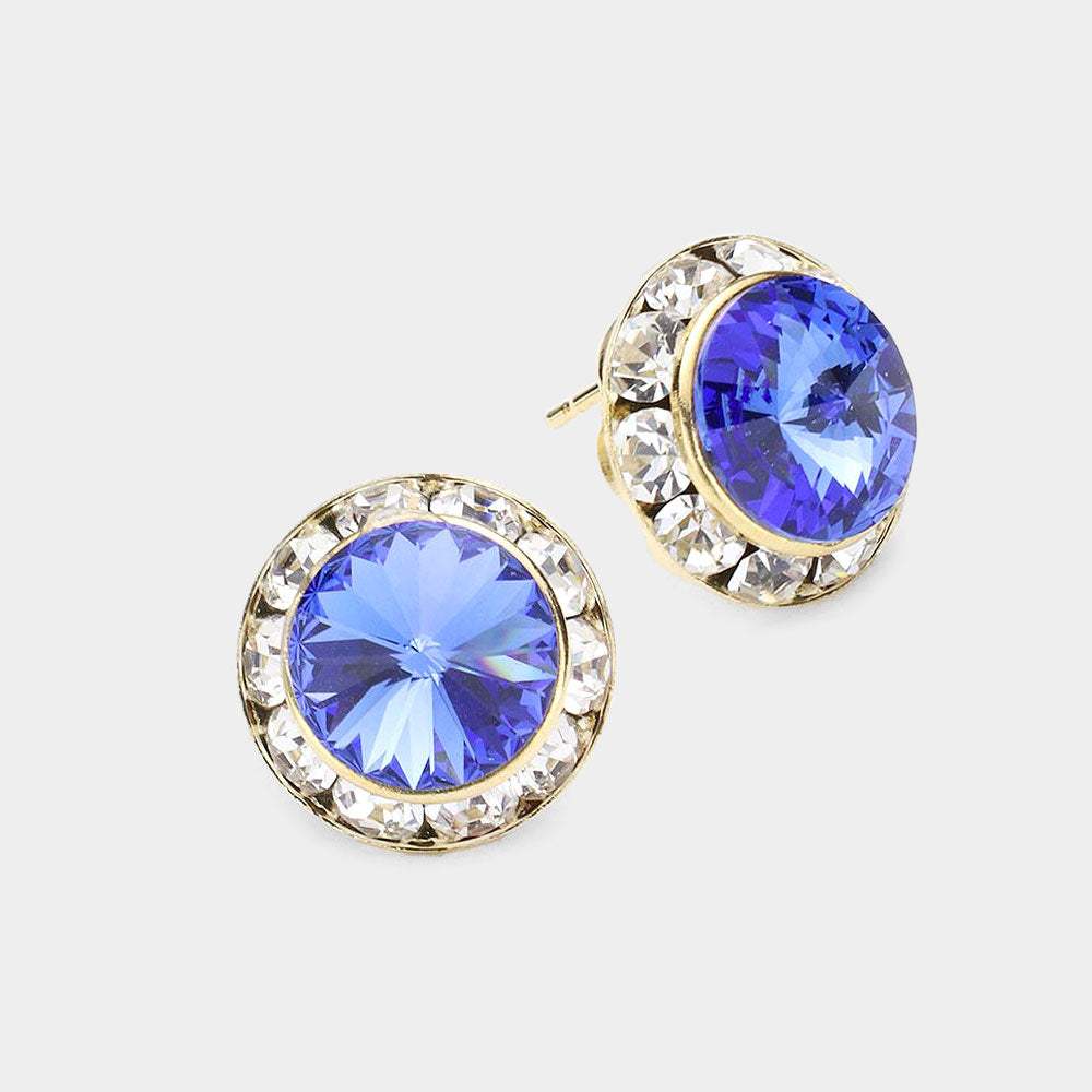 Rivoli Cut Genuine Crystal Round Stud Earrings - Madeline Love - Flyclothing LLC