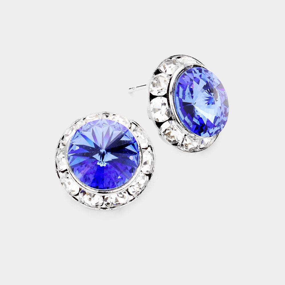 Rivoli Cut Genuine Crystal Round Stud Earrings - Madeline Love - Flyclothing LLC