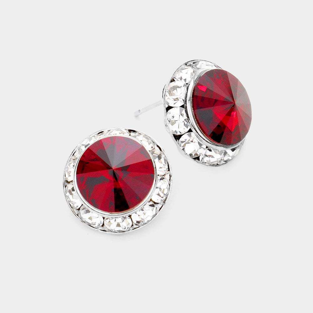 Rivoli Cut Genuine Crystal Round Stud Earrings - Madeline Love - Flyclothing LLC