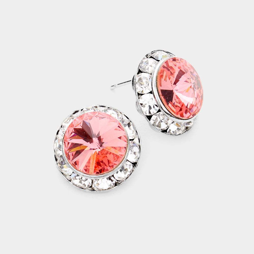Rivoli Cut Genuine Crystal Round Stud Earrings - Madeline Love - Flyclothing LLC