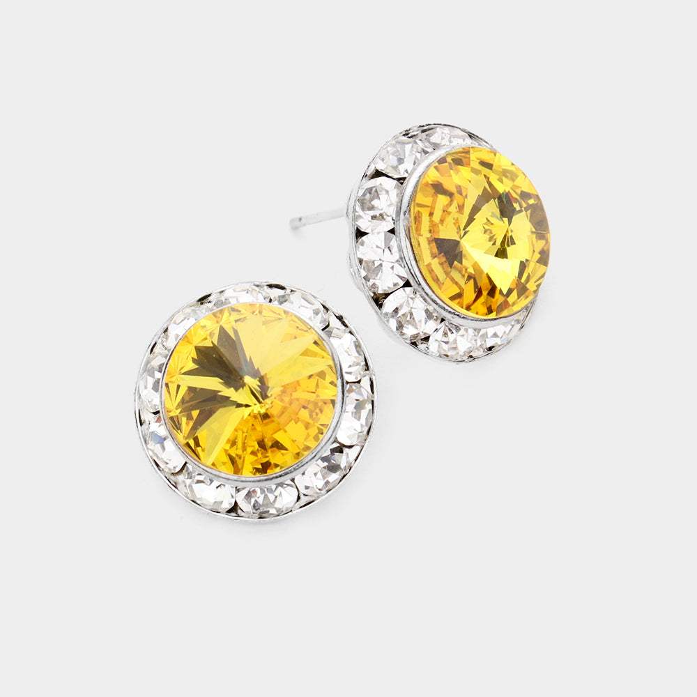 Rivoli Cut Genuine Crystal Round Stud Earrings - Madeline Love - Flyclothing LLC