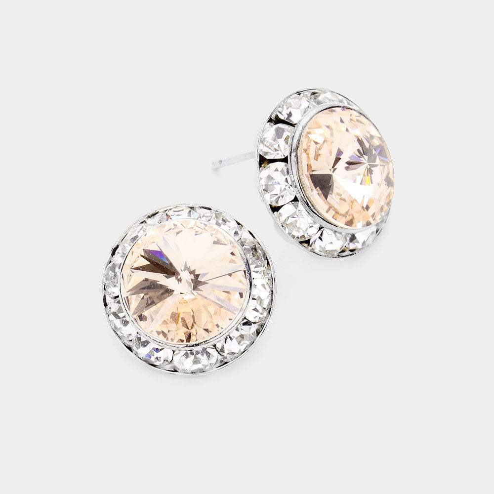 Rivoli Cut Genuine Crystal Round Stud Earrings - Madeline Love - Flyclothing LLC