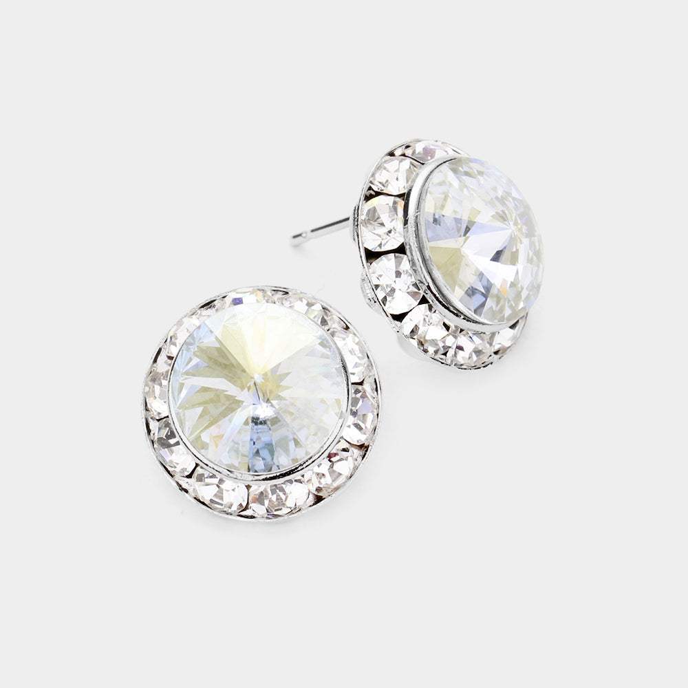 Rivoli Cut Genuine Crystal Round Stud Earrings - Madeline Love - Flyclothing LLC