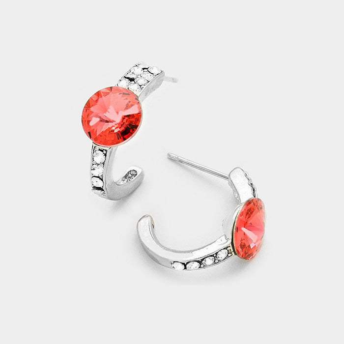 Round Cut Genuine Crystal Half Hoop Earrings - Madeline Love - Flyclothing LLC