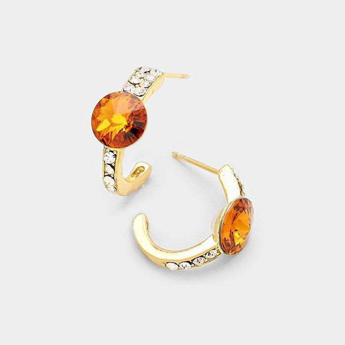 Round Cut Genuine Crystal Half Hoop Earrings - Madeline Love - Flyclothing LLC