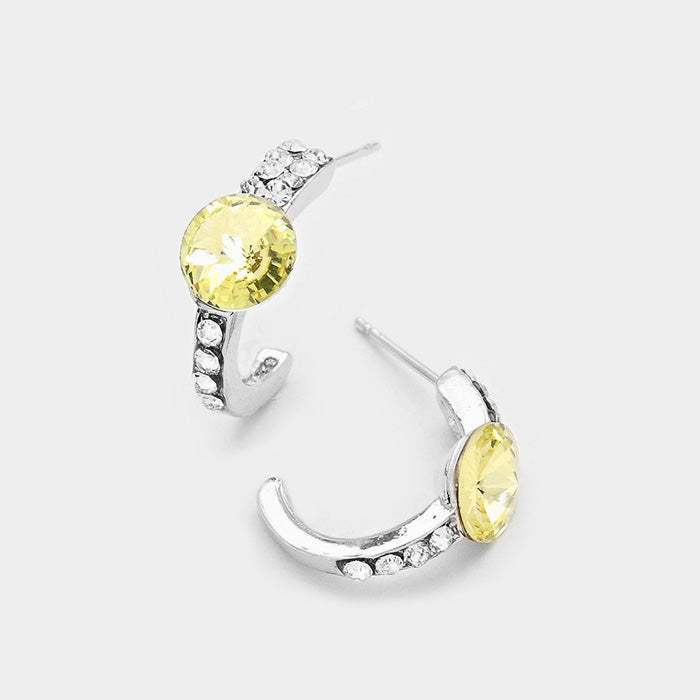 Round Cut Genuine Crystal Half Hoop Earrings - Madeline Love - Flyclothing LLC