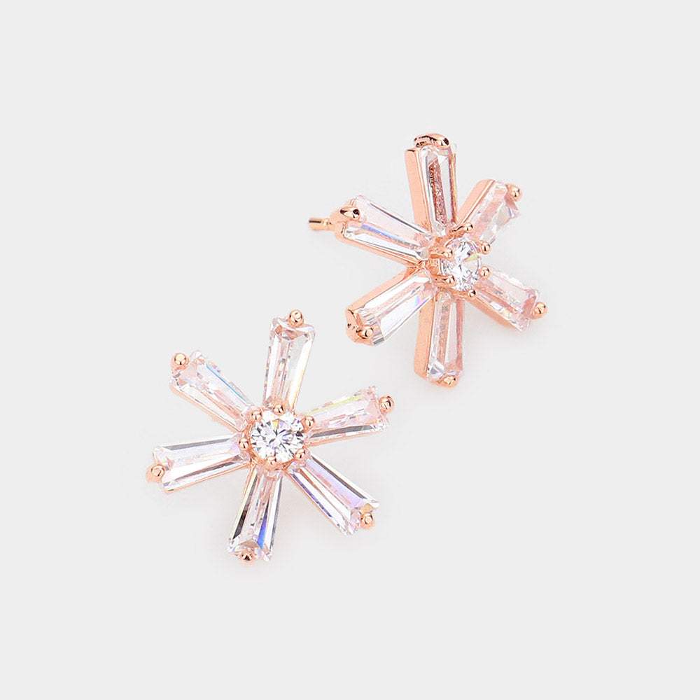 Crystal cubic zirconia CZ flower stud earrings - Madeline Love - Flyclothing LLC