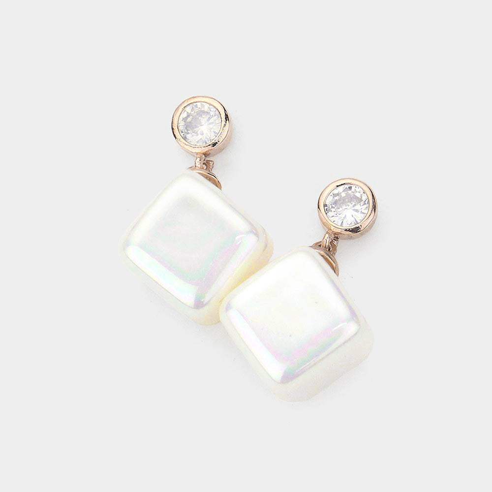Crystal Cubic Zirconia Cube Pearl Earrings - Madeline Love - Flyclothing LLC
