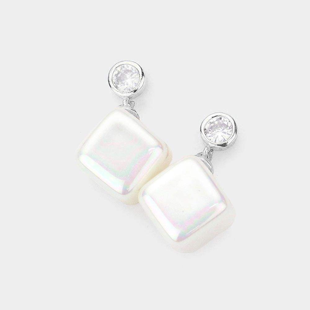 Crystal Cubic Zirconia Cube Pearl Earrings - Madeline Love - Flyclothing LLC