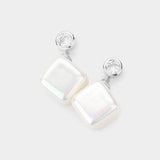Crystal Cubic Zirconia Cube Pearl Earrings - Madeline Love - Flyclothing LLC