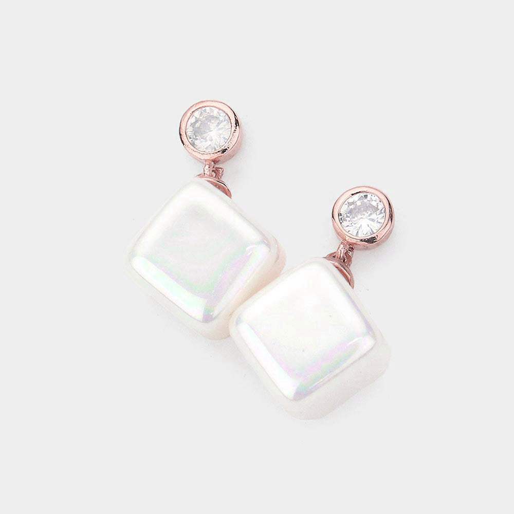 Crystal Cubic Zirconia Cube Pearl Earrings - Madeline Love - Flyclothing LLC