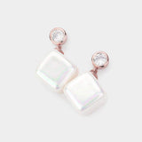 Crystal Cubic Zirconia Cube Pearl Earrings - Madeline Love - Flyclothing LLC