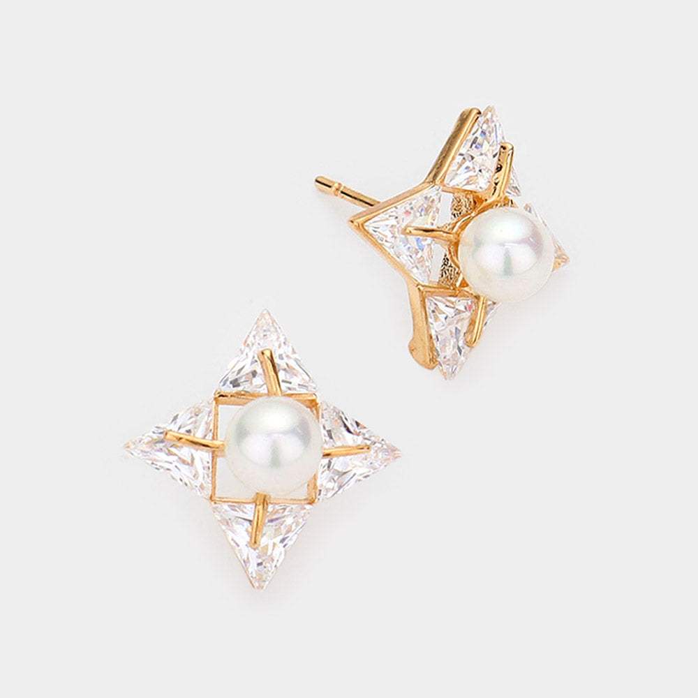 Crystal cubic zirconia CZ pearl art deco earrings - Madeline Love - Flyclothing LLC