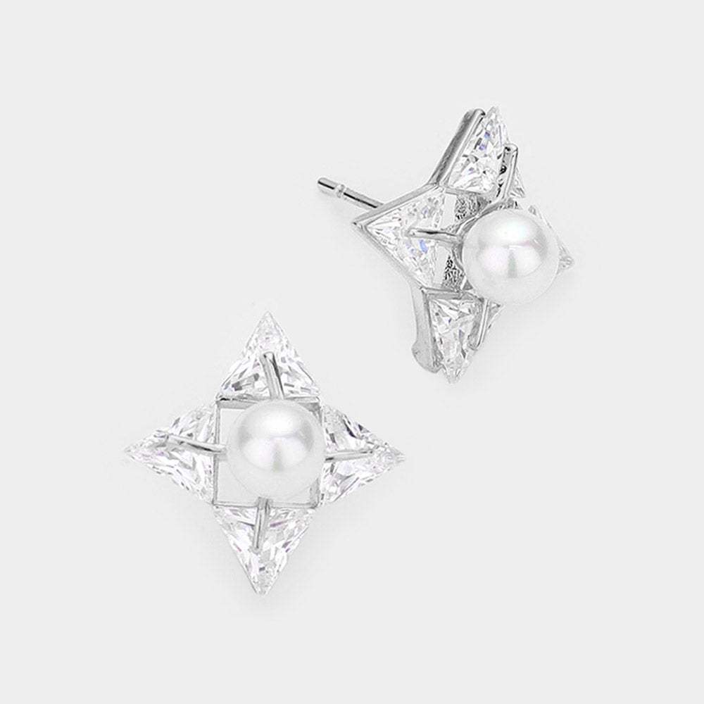 Crystal cubic zirconia CZ pearl art deco earrings - Madeline Love - Flyclothing LLC