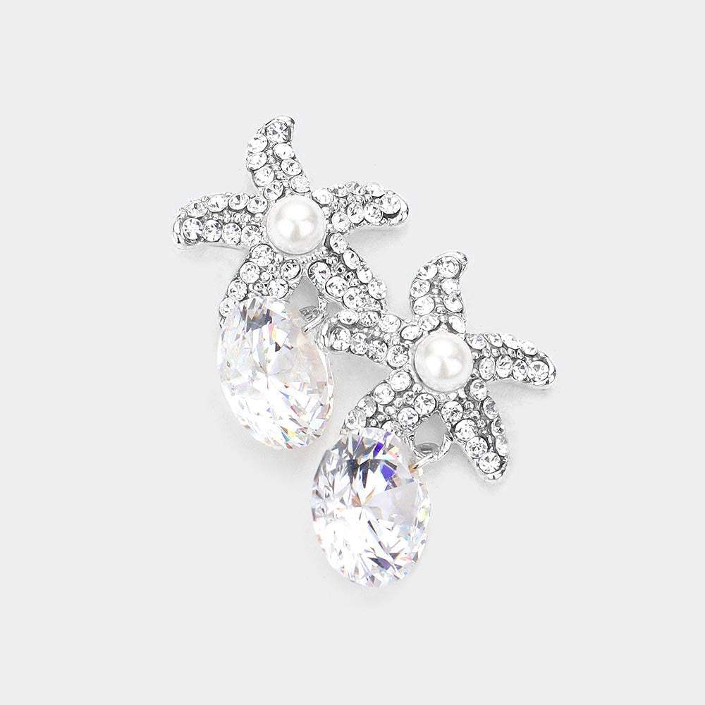 Crystal Cubic Zirconia Drop Starfish Earrings - Madeline Love - Flyclothing LLC