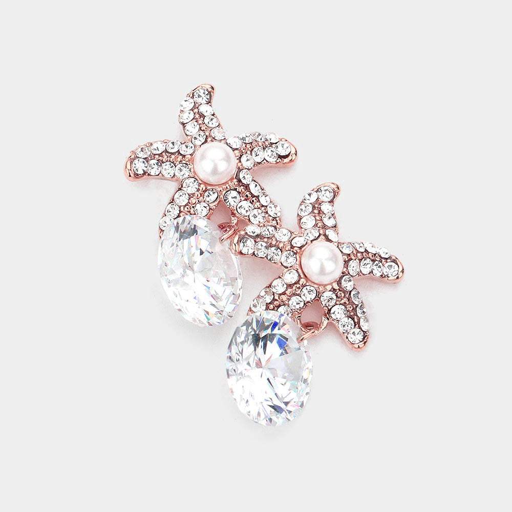 Crystal Cubic Zirconia Drop Starfish Earrings - Madeline Love - Flyclothing LLC